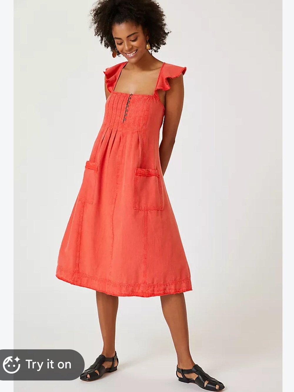 Pilcro Anthropologie Pink Midi Dress Square Neck Flutter Sleeve Sundress PS